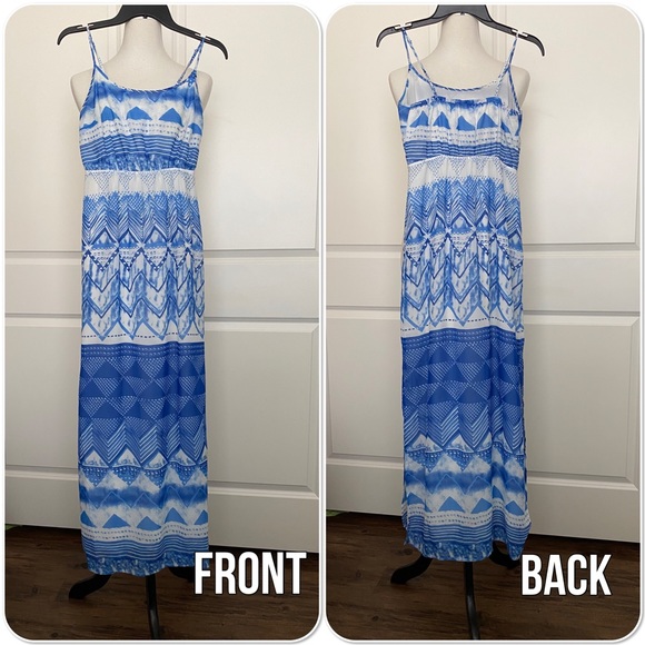 navy blue and white maxi dress